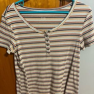 American Eagle Striped & Ribbed Tee